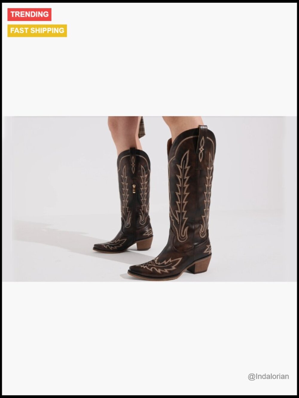 Vintage Cowboy Boots - Pointed Toe Chunky Heel Faux Leather & Suede Knee High - Picture 7 of 7